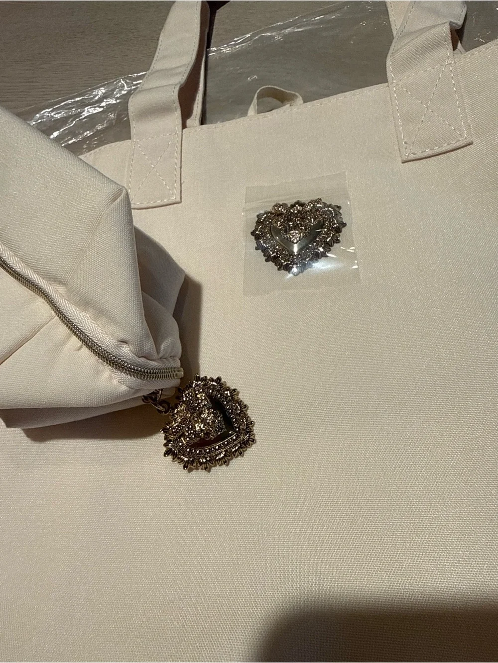 Dolce & Gabbana Cream Devotion Canvas Tote and toiletry bag with Heart Charm